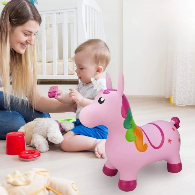 Skaczący jednorożec różowy Woopie z pompką