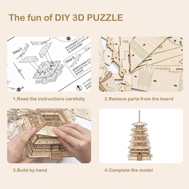 3D drewniane puzzle pięciopiętrowa pagoda