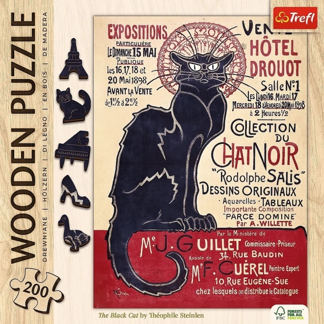 Drewniane puzzle Art: Steinlen - Czarna kotka, 200 elementów