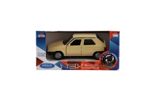 Auto Welly Škoda Favorit metal/plastik 11cm 1:34 na wolny bieg możliwość 4 kolorów pudełko 15x7x7cm