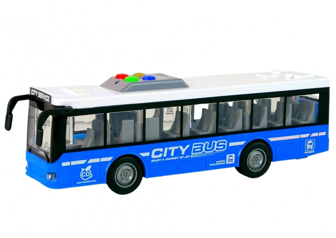 Interaktywny autobus na baterie z oświetleniem i dźwiękami niebieski 1:16