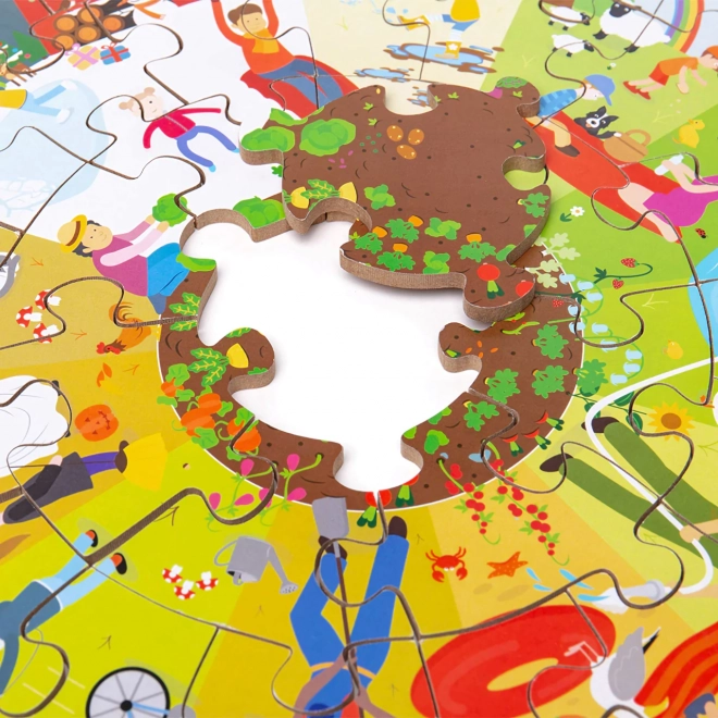 Bigjigs Toys Okrągłe podłogowe puzzle Cztery pory roku 50 elementów