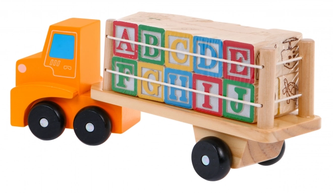 Drewniana ciężarówka z przyczepą i klockami dla dzieci 2+ Edukacyjna zabawka + klocki z literami i cyframi