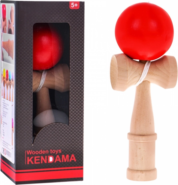 Drewniana zabawka Kendama z czerwoną kulą dla dzieci 3+ i dorosłych