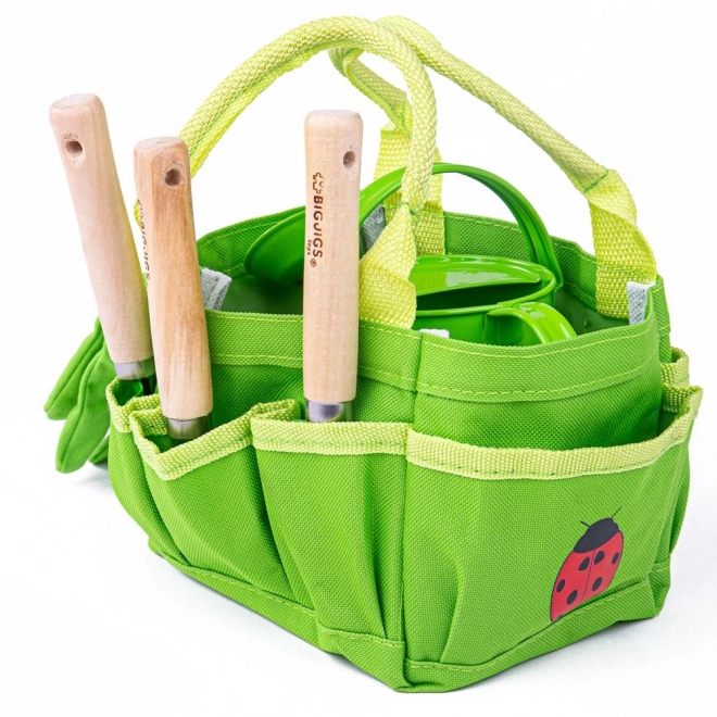 Bigjigs Toys Zestaw ogrodowy w płóciennej torbie zielony