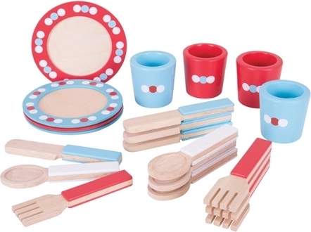Bigjigs Toys Drewniany zestaw obiadowy w kropki