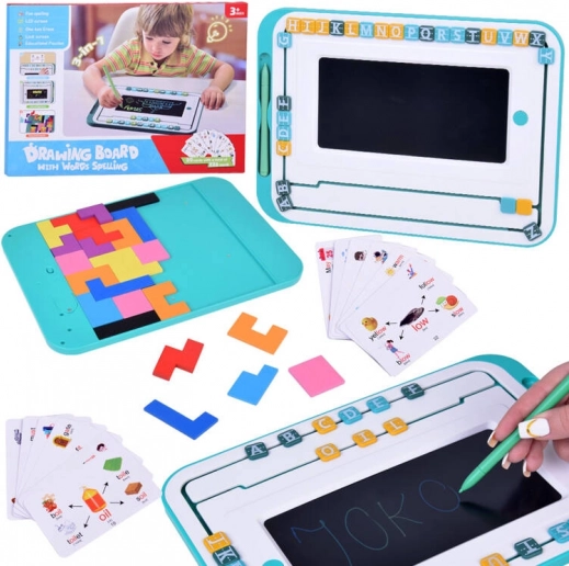 Edukacyjny zestaw 3w1 LCD tablica i karty do nauki angielskiego
