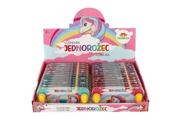 Wodna gra łamigłówka 15,5x7cm plastik jednorożec 4 rodzaje 24 sztuki w pudełku