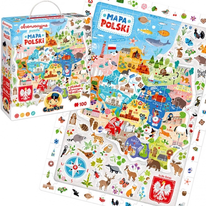 Puzzle obserwacyjne - Mapa Polski 100 elementów