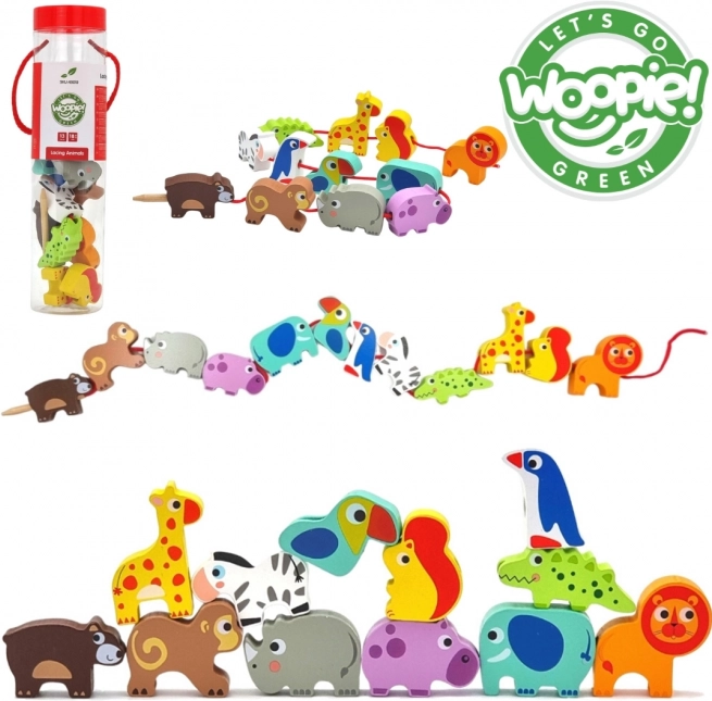 Woopie Green drewniane nawlekane zwierzątka Safari – 13 elementów