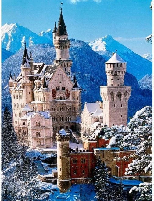 Diamentowe malowanie Zamek Neuschwanstein zimowa panorama 30x40 cm
