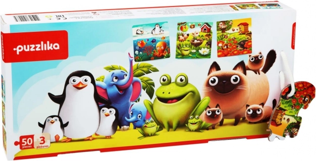 Puzzlika ulubione zwierzątka 3 w 1 – puzzle dla dzieci 3 obrazki, 50 elementów