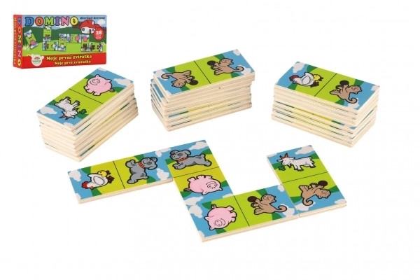 Domino Moje pierwsze zwierzątka drewno gra towarzyska 28szt w pudełku 17x9x3,5cm MPZ