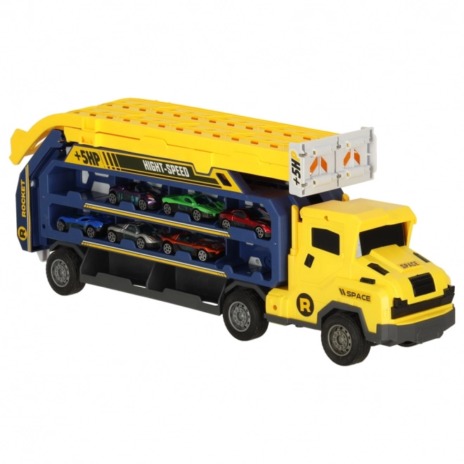 Żółty tor wyścigowy z transporterem - 6 części
