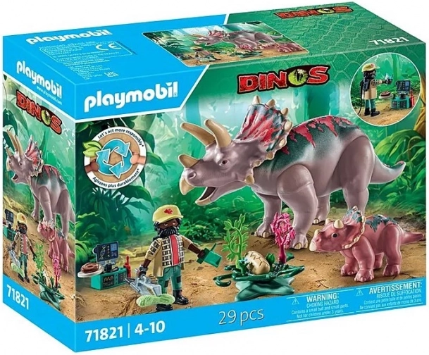 Playmobil Dinos triceratops z młodym i badaczem