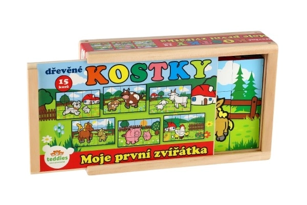 Drewniane klocki Moje pierwsze zwierzątka 15 szt.