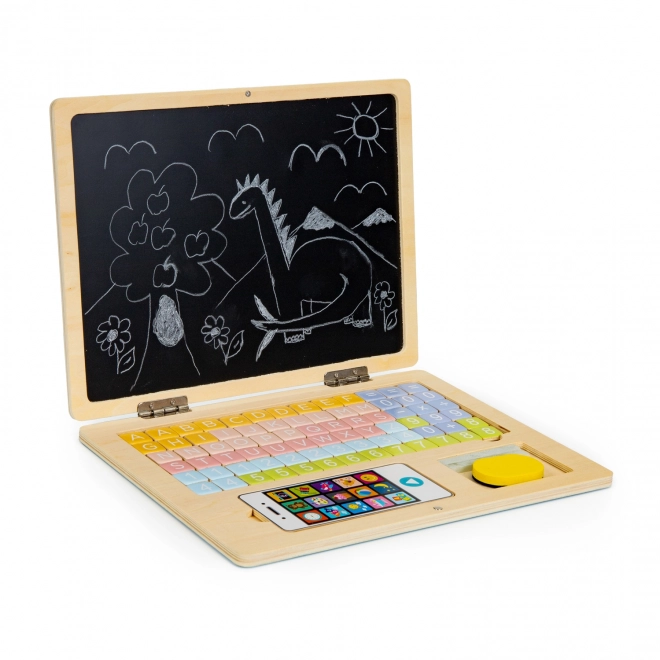ECOTOYS Drewniany notebook z magnetycznym monitorem - różowy