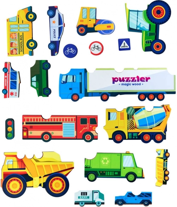 WOODLIKA Drewniane puzzle Świat środków transportu 18 elementów