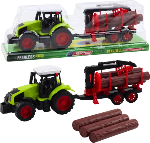 Traktor z przyczepą HDS do przewozu drewna – zabawka plastikowa