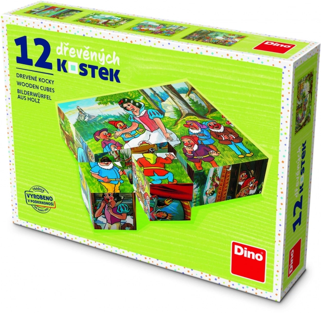 Klocki kubus Królewna Śnieżka drewno 12 sztuk w pudełku 16x12x4cm