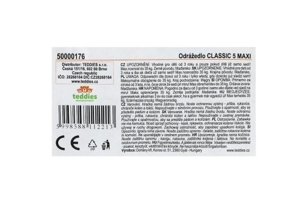 Rowerek biegowy CLASSIC 5 MAXI plastik wysokość siedzenia 33cm nośność do 35kg od 3 lat