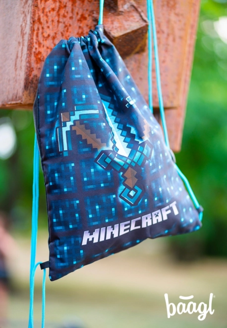 Minecraft 2 zestaw niebieski topór i miecz piórnik i worek