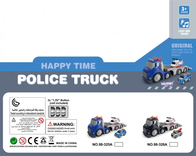 Woopie Niebieska Naczepa Policyjna City Truck z Efektami Świetlnymi i Dźwiękowymi