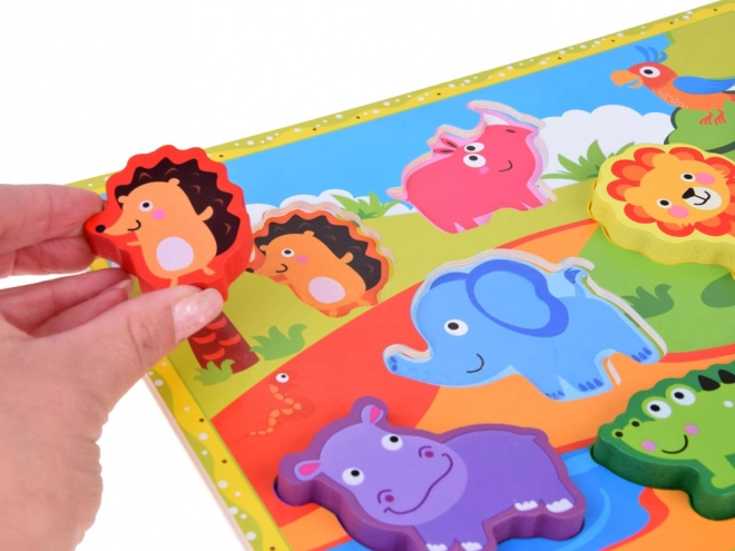 Drewniane puzzle safari zwierzęta 7ele dopasuj kształty ZA5256