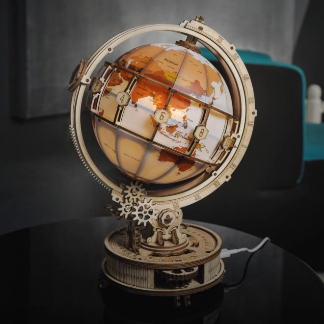 RoboTime 3D drewniane mechaniczne puzzle Świecący globus