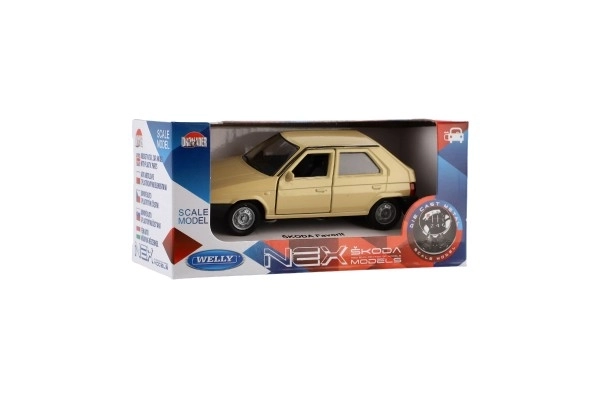 Auto Welly Škoda Favorit metal/plastik 11cm 1:34 na wolny bieg możliwość 4 kolorów pudełko 15x7x7cm