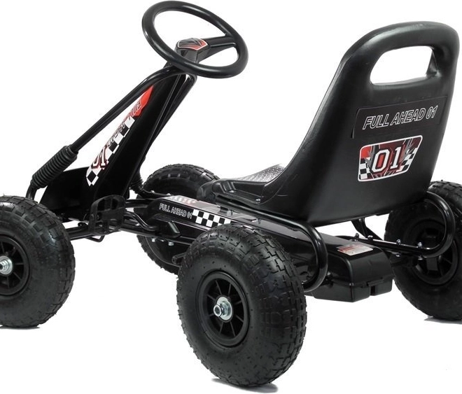 Pedałowy gokart powietrzny + Nadmuchiwane opony + Regulowane siedzenie – czarny