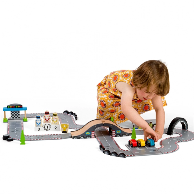 Bigjigs Rail Drewniana autostrada dzień wyścigu