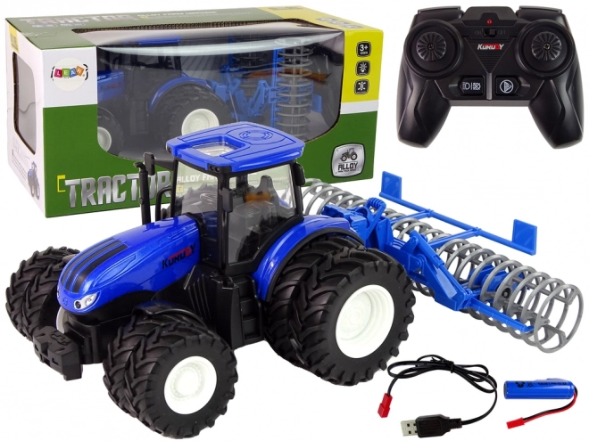 Zdalnie sterowany traktor 1:24 Blue Disc Aggregate Metal