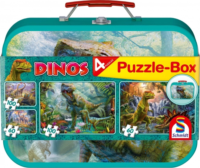 SCHMIDT Puzzle Dinozaury 4w1 w metalowej walizce (60,60,100,100 elementów)