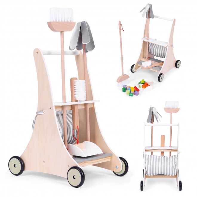 Drewniany wózek do sprzątania beżowy ECOTOYS