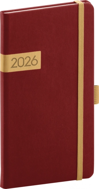 Kieszonkowy terminarz Twill bordo‑złoty 2026