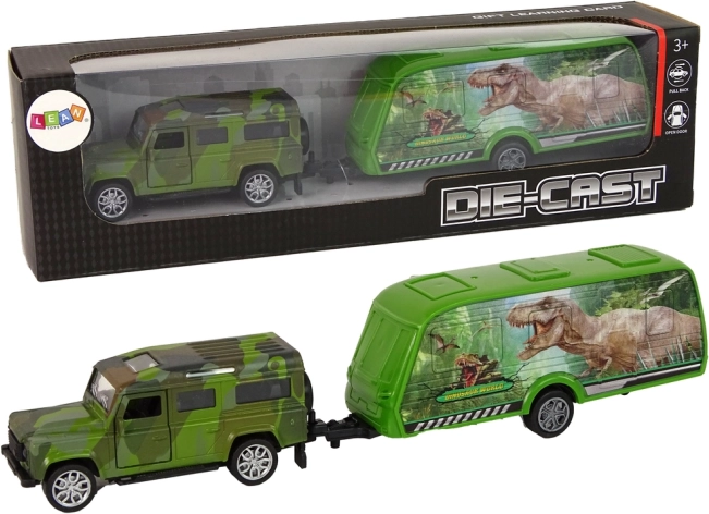 Zabawka Jeep z przyczepą z dinozaurami