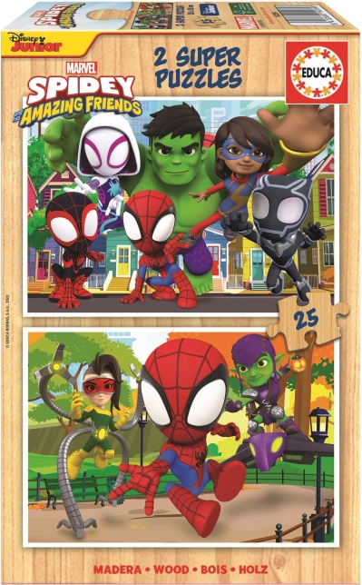 EDUCA Drewniane puzzle Spidey i jego niesamowici przyjaciele 2x25 elementów