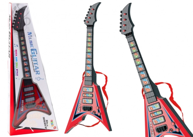 Dziecięca elektryczna gitara z melodiami i efektami świetlnymi czerwona