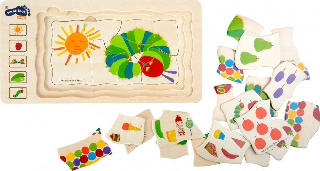 Mała stopa Drewniane wkładane puzzle głodna gąsienica