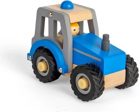 Niebieski drewniany traktor dla dzieci