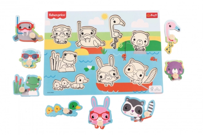 Drewniana układanka Fisher-Price Zwierzątka przy wodzie
