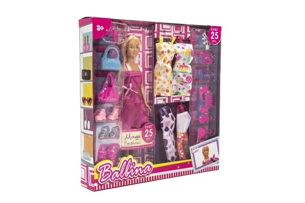 Lalka modelka plastik 30 cm z odzieżą i dodatkami