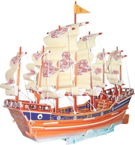 Drewniane kolorowe puzzle 3D – żaglowiec dynastii Ming