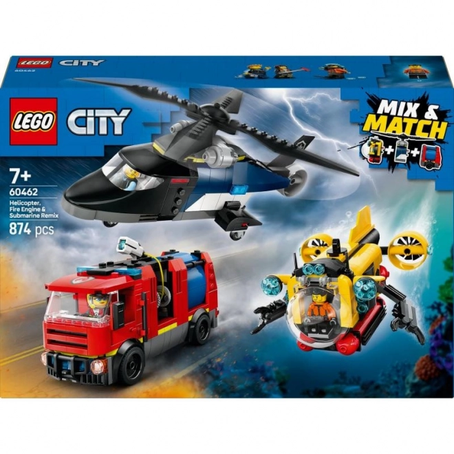 LEGO® City 60462 Remix: Helikopter, wóz strażacki i łódź podwodna