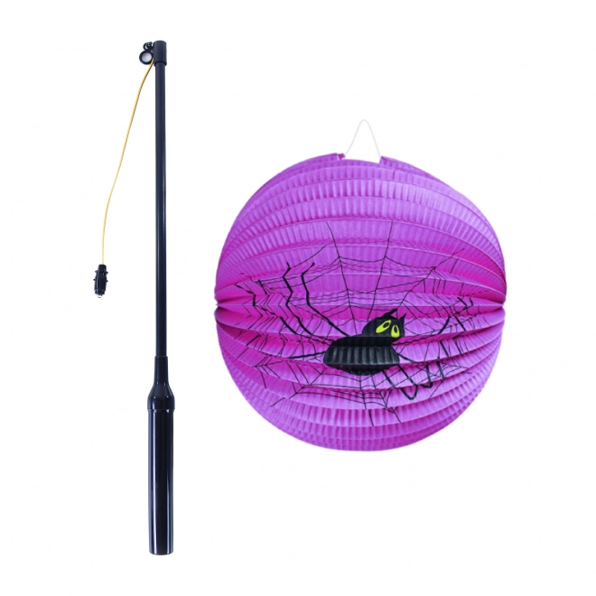 Lampion Halloween pająk 25 cm z świecącą różdżką 50 cm
