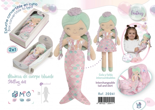 DeCuevas 20041 Pluszowa lalka 2w1 OCEAN FANTASY - 36 cm z kołyską