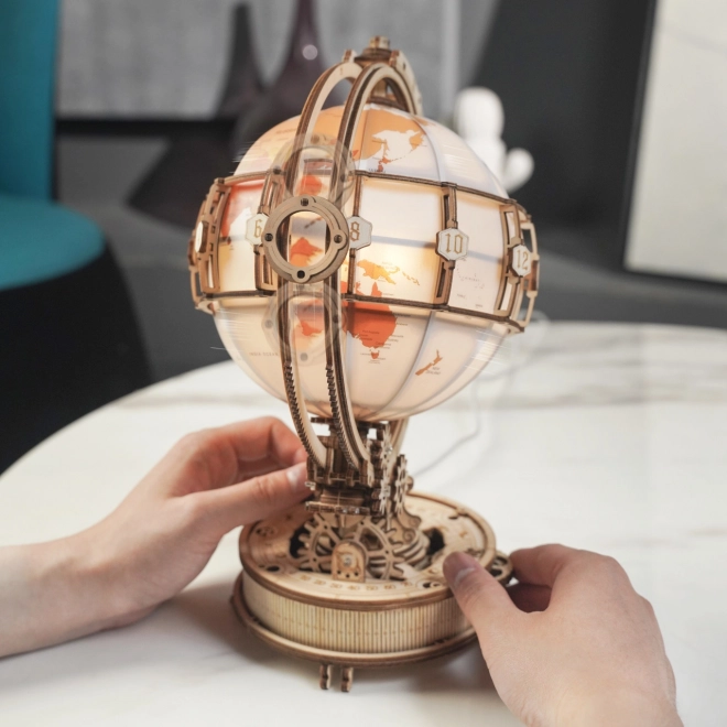 RoboTime 3D drewniane mechaniczne puzzle Świecący globus