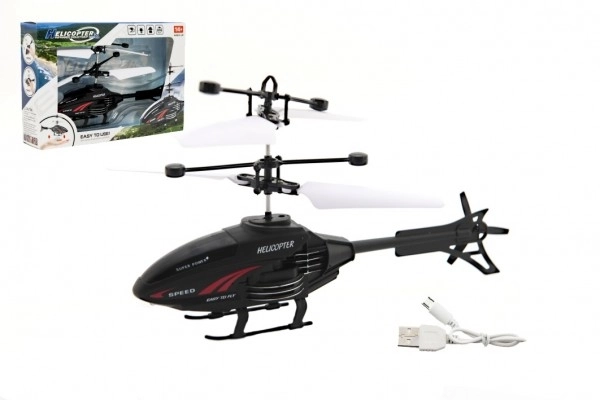 Helikopter z plastiku 16cm reagujący na ruch ręki z kablem do ładowania USB w pudełku 22x15x5cm