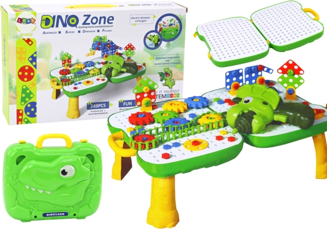 Stolik–kufer Dino Zone zestaw konstrukcyjny z wiertarką 249 elementów
